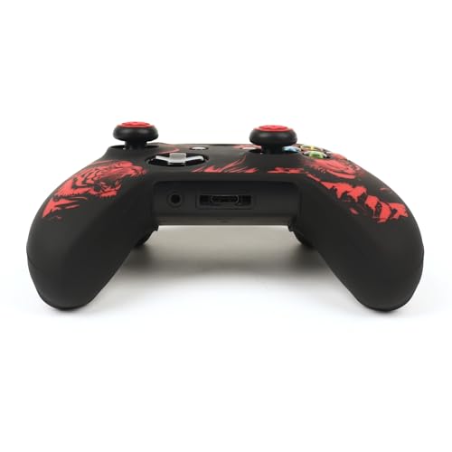 Tiger Controller Skin Cover Compatible with Xbox one Controller, RALAN Protector Case, Customised Thumb Grips Caps - color: Tiger Black Red
