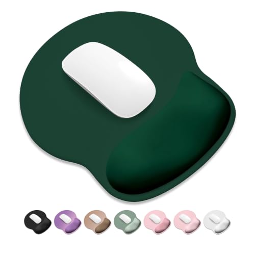 ITNRSIIET Ergonomic Mouse Pad with Wider Memory Foam Wrist Rest +17% - Curved Cushion Reduces Pressure 20%, Pain Relief, Non-Slip, Smooth, Cute Colors, 9.85 x 9 in, Deep Green - color: Deep Green