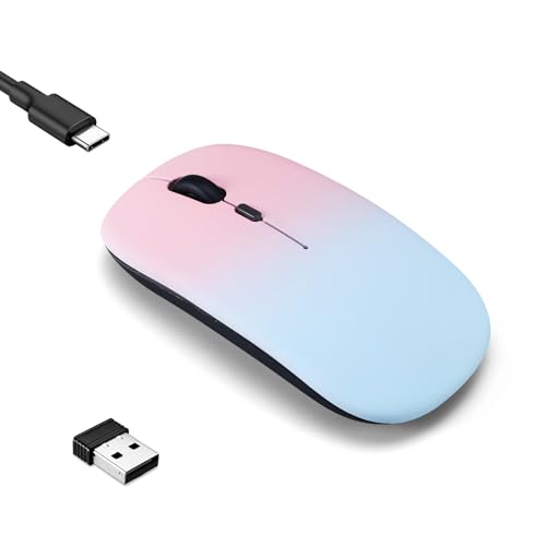 Wireless Bluetooth Mouse,LED Dual Mode Rechargeable Silent Slim Laptop Mouse,Portable(BT5.2+USB Receiver) Dual Mode Computer Mice,for Laptop,Desktop Computer,ipad Tablet,Phone,TV (Pollen blue) - color: Gradient Pollen blue