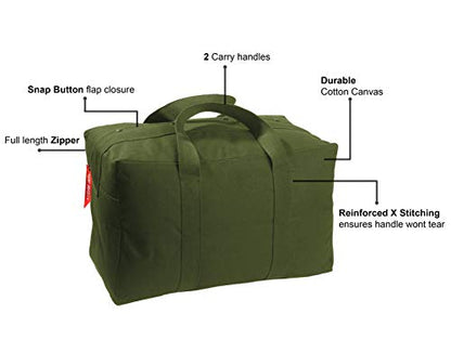 Tactical Parachute Cargo Bag LARGE Cotton Canvas Carry Bag, 24" x 15" x 13" - Olive Drab - color: Olive Drab, size: Large (24" x 15" x 13")