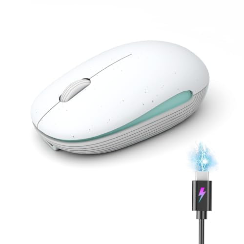 Wireless Mouse (Bluetooth+2.4G) Rechargeable Portable Silent Quiet Computer Mouse with 4000 DPI for Laptop/PC/Mac/MacBook/Chromebook/Surface Pro/iPad/Tablet Ambidextrous (White) - color: White