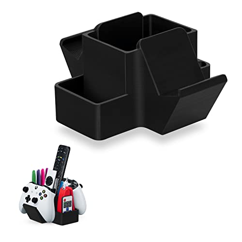 BRAINWAVZ Dual Game Controller, TV Remote Control & Stationary Storage Desktop Organizer Holder, Universal Design for Xbox ONE PS5 PS4 PC Gamepads, Reduce Clutter (D03) - color: 2 Controllers & Stationary Black