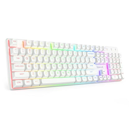 Redragon K710 Wireless Mechanical Gaming Keyboard, Bluetooth/2.4G/Wired Tri-Mode, RGB Backlit, Clicky Blue Switch, Rechargeable Battery, Solid Metal Panel, PBT Keycaps for PC/Mac, White