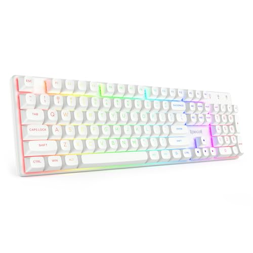 Redragon K710 Wireless Mechanical Gaming Keyboard, Bluetooth/2.4G/Wired Tri-Mode, RGB Backlit, Clicky Blue Switch, Rechargeable Battery, Solid Metal Panel, PBT Keycaps for PC/Mac, White