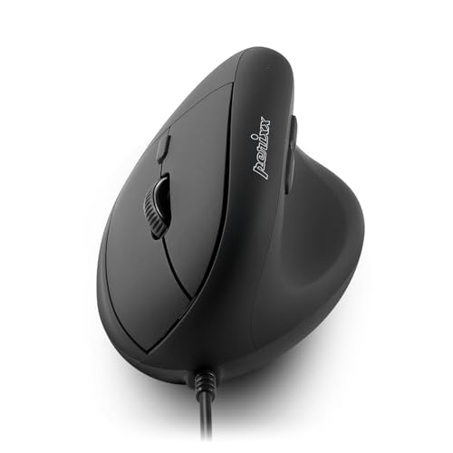 Perixx PERIMICE-508II Wired Vertical Ergonomic Mouse - 6 Buttons, Adjustable DPI 1000/1600/3200/6400, Optical Sensor, USB Plug and Play, Right-Handed, Black - style: Wired