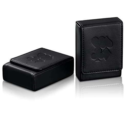 Dingion 2 Pcs Single Playing Card Case Holder Black PU Poker Card Box Protector Fits Bridge and Poker Size