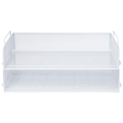 EASEPRES 2 Pack Stackable Desk Paper Tray, Metal Mesh Desktop Document Letter File Organizer for Office Home School, 13.5'' L x 9.75'' W x 5.5'' H, White - color: 2 Pack White