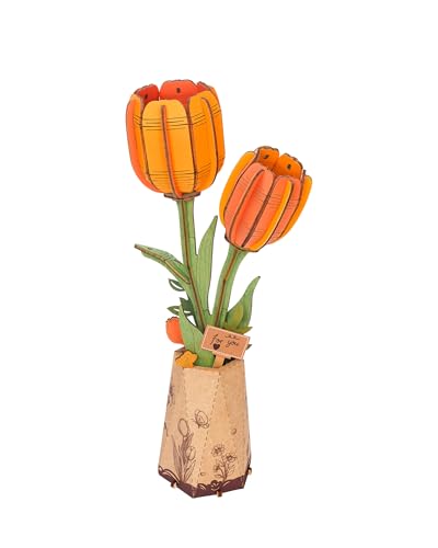 rowood Orange Tulip Wooden Flower,DIY Artifical Flower Building Set Craft Kit for Adults,Mother's Day/Valentine's Day for Mom/Women/Grandma - style: Orange Tulip