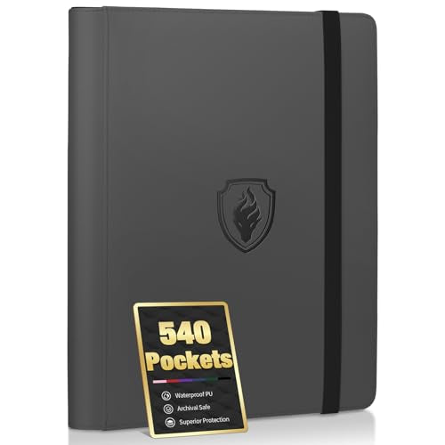 Premium 9 Pocket Card Binder for 540 Cards, Fabmaker PU Cover Trading Card Binder, Sturdy Card Collection Album, Sleek Card Holder Folders for Game Cards & Sports Cards, Grey - color: Grey, size: 540 Pocket