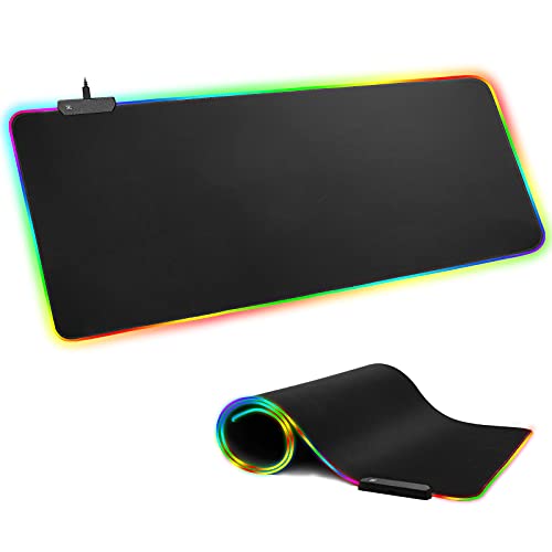RGB Gaming Mouse Pad Extended Large LED Mouse Pad Anti-Slip Base Computer Keyboard Mouse Mat for Gaming Computer/Laptops/Office Desk (31.5 x 11.8 x 0.16 in, Black)