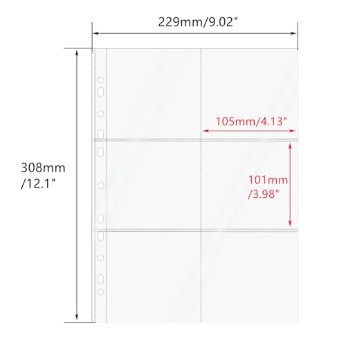 Mogoostry A4 Clear Sheet Protectors 6 Pockets Binder Sleeves 20 Sheets 11 Holes Top Open Photocard Refill Page Protector - color: 6-pocket