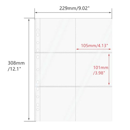 Mogoostry A4 Clear Sheet Protectors 6 Pockets Binder Sleeves 20 Sheets 11 Holes Top Open Photocard Refill Page Protector - color: 6-pocket