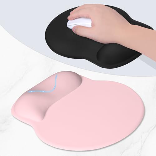 ITNRSIIET Ergonomic Mouse Pad with Wider Memory Foam Wrist Rest +17%, Curved Cushion Reduces Pressure 20%, Pain Relief, Non-Slip, Smooth, Cute Color Desk Accessory, 9.85 x 9 inch, Blush Pink - color: Blush Pink