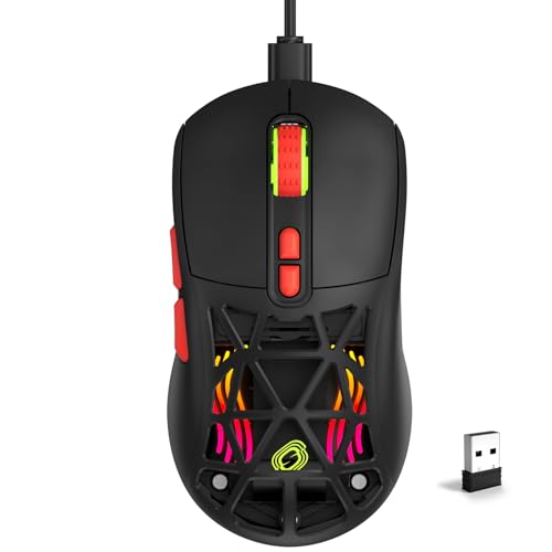 Wireless Gaming Mouse, Rechargeable&Rechange Shell,RGB Programmable Macro Mouse, Lightweight Mouse,10000 DPI,Tri-mode Wired/BT 5.0/2.4GHz Wireless Mouse Gaming with 2 Side Buttons (Black Red) - color: Black Red