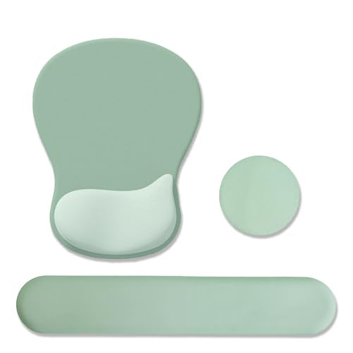 Ergonomic Mouse Pad with Wrist Rest and Keyboard Wrist Rest, Green | Wrist Rest for Computer Keyboard with Non-Slip PU Base, Pain Relief, Gel Mousepad with Wrist Support for Office & Gaming - color: Green