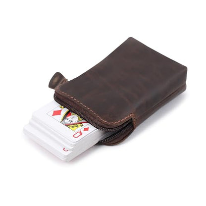 Full-Grain Leather Playing Card Case, Brown | Zippered, For Poker & Bridge Cards, Travel Card Organizer, Secure Multi-Purpose Wallet, Storage Pouch - color: Brown