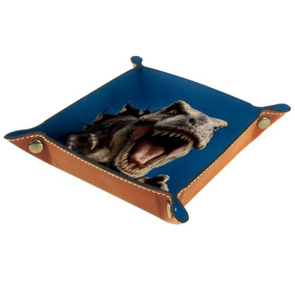 3D Dinosaur Dice Tray Folding Square PU Leather Dice Rolling Tray | Portable Dice Trays for Dice Games Like RPG, DND and Other Table Games, Folded 4.5x4.5x1.2inch - color: 3d Dinosaur
