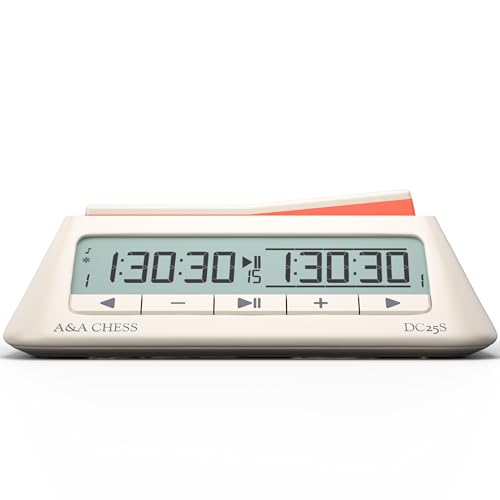 A&A Chess Clock, Digital Chess Timer with 38 Tournament Modes, Stylish Minimalist Design with Rocker, Portable Timer for Chess & Board Games (White) - color: White