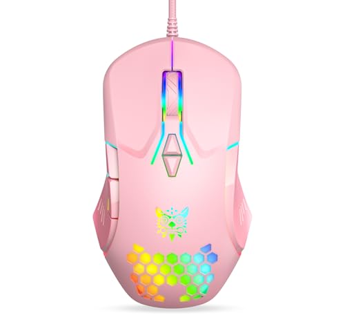 Wired USB Mouse, Computer Mouse with RGB Lighting, 4 Adjustable DPI, Ergonomic Optical Office Mouse, 7 Buttons Corded Mice for Window/PC/Laptop/Desktop/Mac/Chromebook, Pink - color: Pink