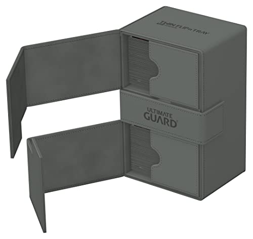 Ultimate Guard Twin Flip'n'Tray 160+, Deck Case for 160 Double-Sleeved TCG Cards + Dice Tray, Grey, Independent Magnetic Closure & Microfiber Inner Lining - color: Grey, size: 160+