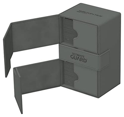 Ultimate Guard Twin Flip'n'Tray 160+, Deck Case for 160 Double-Sleeved TCG Cards + Dice Tray, Grey, Independent Magnetic Closure & Microfiber Inner Lining - color: Grey, size: 160+
