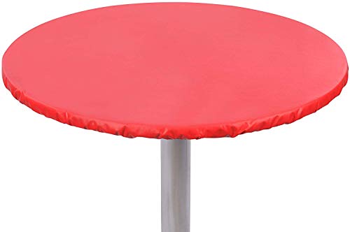 Yourtablecloth Heavy Duty Vinyl Round Fitted Tablecloth (Table Cover) with Flannel Backing Vibrant Colors Elasticized Tablecloth Great for Indoor and Outdoor Dining and Playing Cards 42” Ruby Red - color: Ruby Red, size: 42" (Round)