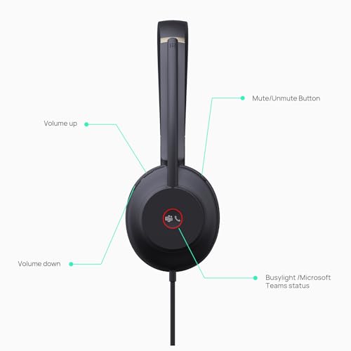 Yealink UH37 USB Headset with Microphone for PC Stereo Headphones with Noise Cancelling Microphone for Computer Laptop On-Ear Wired Teams Headset for Office Call Center USB-C/A - style: Stereo