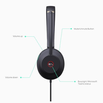 Yealink UH37 USB Headset with Microphone for PC Laptop - Headphones with Noise Cancelling Microphone for Computer,On-Ear Wired Office Call Center Headset Mono - style: Mono