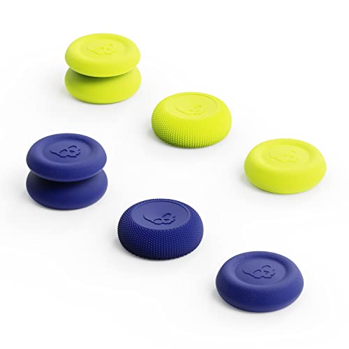 Skull & Co. Skin, CQC and FPS Thumb Grip Set Joystick Cap Analog Stick Cap for Nintendo Switch Pro Controller & PS4 / Slim/Pro Controller- Blue/Neon Yellow, 3Pairs(6pcs) - color: Neon Blue+Neon Yellow, size: Concave-6pcs