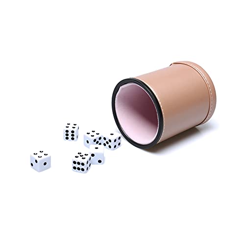 Leatherette Dice Cup Set, Rose Gold Leather and Lilac Mist Velvet Interior Professional Dice Cup with 6 Black Dot Dice for Liars Dice Farkle Yahtzee Board Games, 1 Pack - color: Rosegold