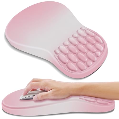 YIWEI Ergonomic Mouse Pad with Wrist Rest for Carpal Tunnel Pain Relief | Memory Foam Wrist Support,Non-Slip Rubber Base, Keyboard Computer Mousepad,Lycra Cloth Surface,Gaming Home Office - color: Gradient Pink