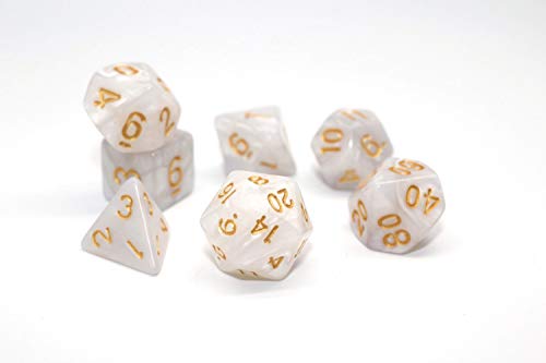 DND Dice Set Pearl White RPG 7-Die Dice Set Fit Dungeons and Dragons(D&D) Pathfinder MTG Role Playing Games Polyhedral Dice with Dice Pouch - color: White