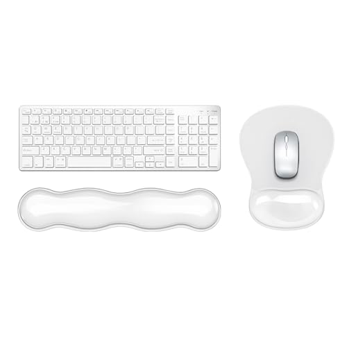 Gel Keyboard & Mouse Wrist Rest Set, Ergonomic Keyboard and Mouse Pad with Wrist Support Typing Pain Relief，Suitable for Office/Computer/Laptop/Gaming（White Set ） - color: Clear Wave White Set