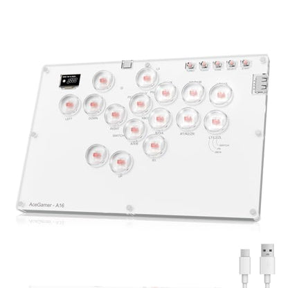 AceGamer Arcade Stick 16Keys All-Button Gamer Finger with Turbo Functions, Custom RGB, Arcade Controller Street Fight for PC/PS3/PS4/Switch/Steam Game Keyboard-Supports Hot Swap (White) - color: White-1