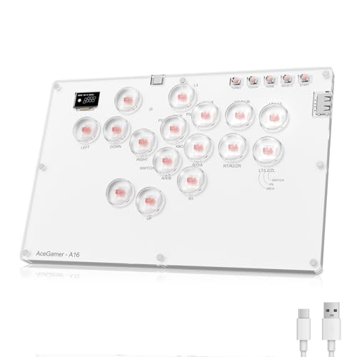 AceGamer Arcade Stick 16Keys All-Button Gamer Finger with Turbo Functions, Custom RGB, Arcade Controller Street Fight for PC/PS3/PS4/Switch/Steam Game Keyboard-Supports Hot Swap (White) - color: White-1