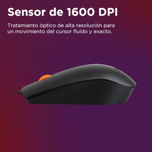 Lenovo 300 USB wired computer mouse - full size optical ambidextrous with 1600 DPI, reliable USB-A connection, easy 3-button navigation – long lasting, durable, black - color: Black 300