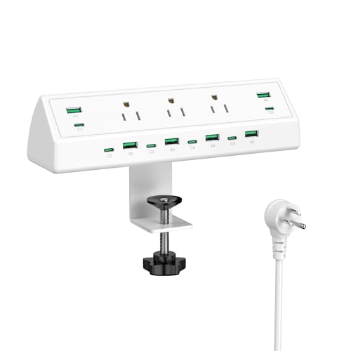 Jgstkcity 90W Desk Clamp Power Strip,12 USB Ports (6 PD 45W USB-C),Surge Protector,ETL Listed Power Hub Extension Cord,Fast Charging Station for Home Office Desk Edge Mount (White, 12 USB-90W) - color: White, size: 0 Outlets & 12 USB Ports - 90W