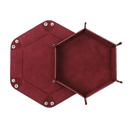 2 PCS Folding Dice Rolling Tray, Portable Hexagon Tray Dice Holder, Velvet Holder Storage Box for UNO Casino Games Dungeons and Dragons RPG Dice Gaming and Other Table Games (Burgundy) - color: Burgundy