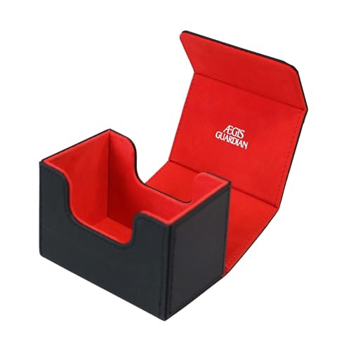 AEGIS GUARDIAN Card Deck Box for MTG, Commander Deck Box Hold 120+ Sleeved Cards, Leather Strong Magnet Card Deck Case Holder for Magic Cards TCG CCG, Red Inner - color: 1-1