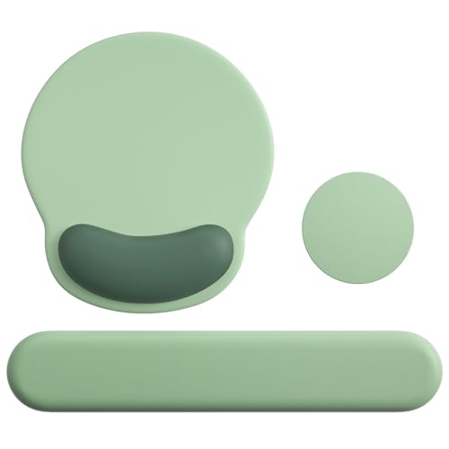 Mouse Pad with Keyboard Wrist Rest,Ergonomic Mouse Pad Wrist Support PU Base with Coaster,Mousepad with Nonslip Base for Computer Laptop Keyboard Home&Office - color: E-Green