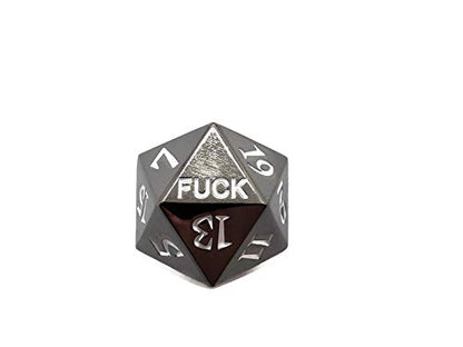Metal D20 Fuck Dice Critical Fail F 20 Sided Die Set DND Black Gunmetal Color Number for Role Playing Game Dungeons and Dragons D&D Pathfinder Shadowrun and Math Teaching
