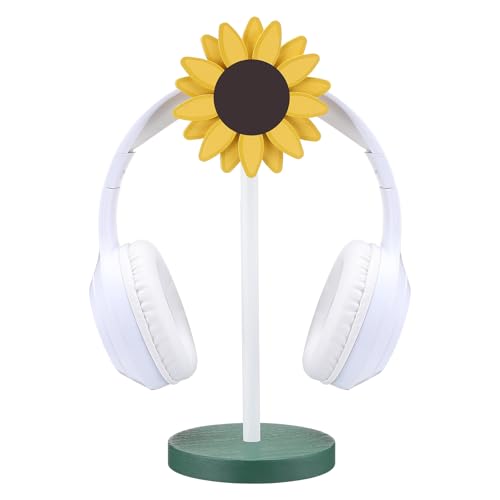 Yookeer Sunflower Headphone Stand Decorative Cute Sunflower Headphone Stand Yellow Wood Desk Decor for Gamer Room Office Desk Christmas Gaming Gifts for Women Office Worker - style: Sunflower
