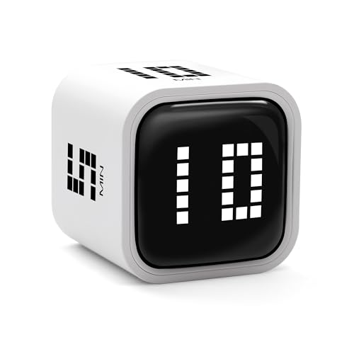 Rotating Productivity Timer 5, 10, 30, 60 Minutes Preset, Desk Cube w/Gravity Sensor for ADHD, Mute Functions, Ideal for Work, Study, Kitchen, Back to School (White) - color: Whiteb