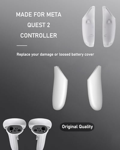 1 Pair Battery Cover for Meta Quest 2 Controller, Replacement Battery Back Door Lid Batteries Caps Charging Case Cover Shell Repair for Oculus Quest 2 Left Right Controllers with Thumb Grips