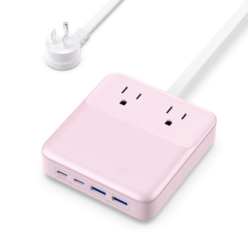 135W Charging Station USB C Power Strip,6-in-1 GaN USB C Charger Block with Plug &5ft Cord,2 AC,2 USB-A,2 USB-C,PD 65W Laptop Charger for MacBook,iPhone 16/15/14,Desktop Fast Charging for Home,Office - color: Peach Pink