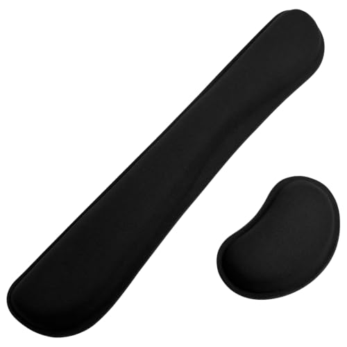 Bloss 2 Black Wrist Rest for Mouse & Keyboard, Ergonomic Wrist Support | Soft Memory Foam, Rubber Non-Slip, Wrist Rest for Mouse, Breathable, 1.2" Thick - color: Black - 2 Wrist Rest, size: 1 Keyboard Rest + 1 Mouse Rest