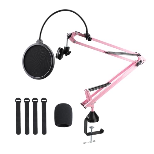 Microphone Boom Arm Heavy Duty Suspension Scissor Mic Stand | Shock Mount & Pop Filter, Adjustable Desk Clamp, Blue Yeti/Snowball Ice Compatible, for Live Stream/Recording/ASMR