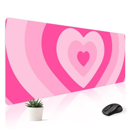 Mousepad Desk Mat Gaming Large Keyboard Cute Office Desktop Computer Laptop Hearts XXL Long Giant Big Kawaii Aesthetic Girly Pretty Design Women Girl Gamer Oversized Wide 30x12'' Mousepad - color: Pink Heart