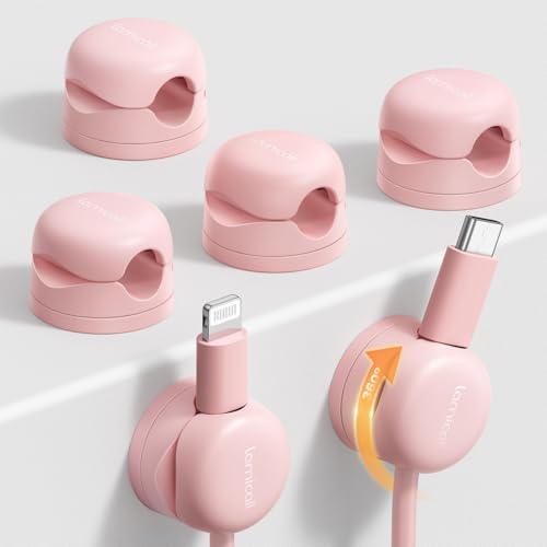 Lamicall 6 Pack Pink Rotatable Spring Cord Organizer Cable Clips | Women Girls Gift Gadget, Adhesive Cable Management for Desk Nightstand Wall, Office Home Dorm Decor, Charger Cord Holder - color: Sakura Pink, size: 6Pack