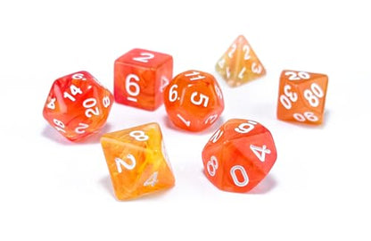 Orange DND 주사위 7개 세트 (브라이트 오렌지) | TTRPG, 던전 앤 드래곤, 롤 플레잉 게임 및 기타 테이블 게임을 위한 아크릴 다면체 주사위 세트 - D20 시스템 주사위 - color: 밝은 주황색.